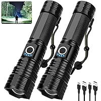 Rechargeable Flashlights High Lumens, 900000 Lumen Super Bright Flashlight, 2pack Led High Powered Flash Light, 5 Modes/12h Run Time For Outdoor, Powerful Flashlight for Home, Camping,IPX6 Waterproof