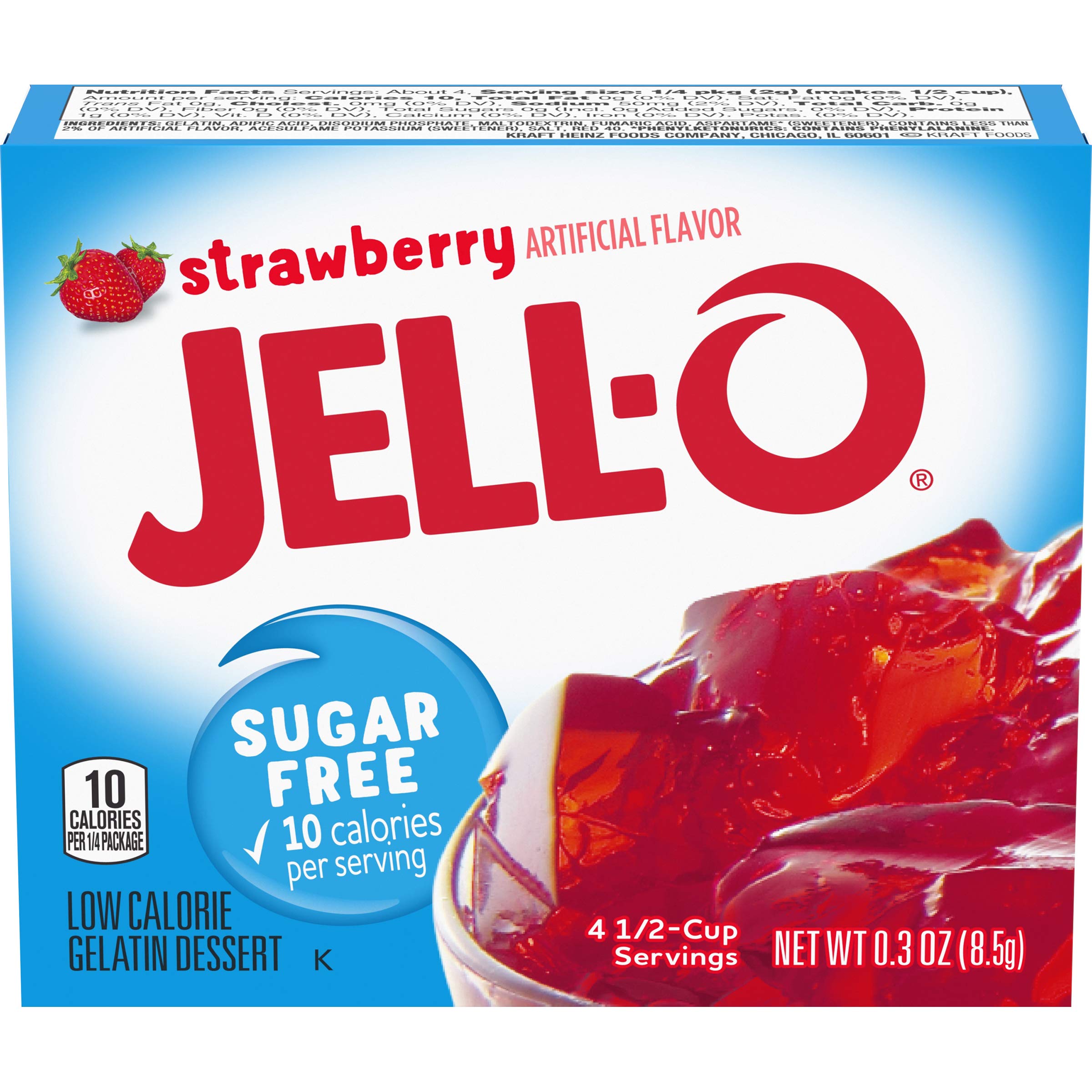Jell-O Strawberry Sugar-Free Gelatin Mix (0.3 oz Bags, Pack of 24)