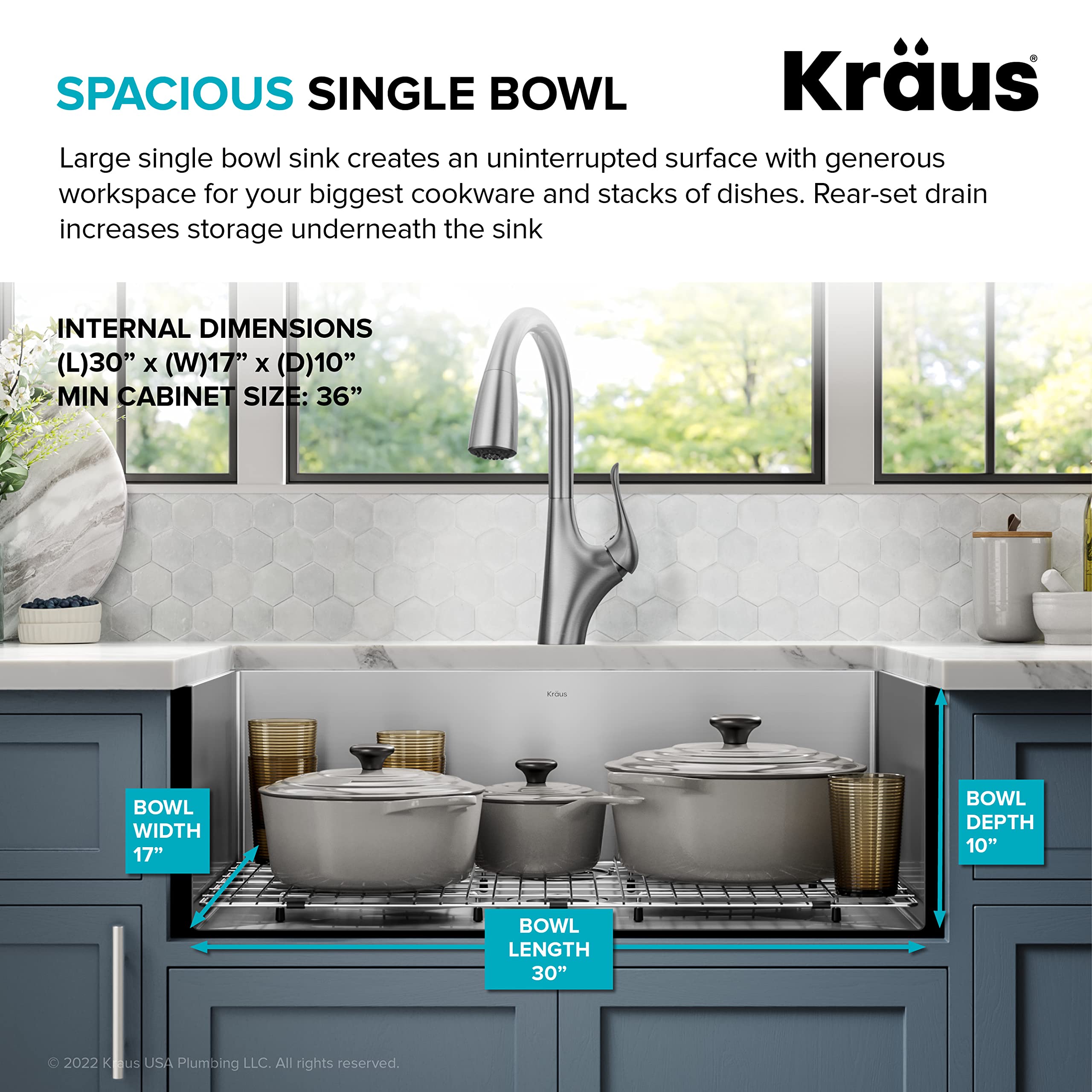 Kraus KHU100-32 Standart PRO 16 Gauge Undermount Single Bowl Stainless Steel Kitchen Sink, 32 Inch