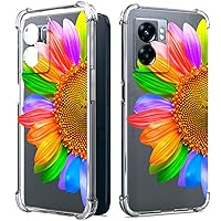 CoverON Compitable with OnePlus Nord N300 5G Case for Women, Slim Floral Design Transparent TPU Rubber Girl Flexible Skin Sleeve Cover Fit 1+ OnePlus Nord N300 5G Phone Case - Rainbow Sunflower