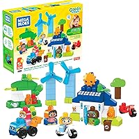 Mega BLOKS Fisher-Price Toddler Blocks Toy Set, Green Town Build ‘n Learn Eco House with 88 Pieces, 4 Figures, Ages 1+ Years