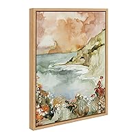 Kate and Laurel Sylvie Landscape 04 Framed Canvas Wall Art by Annie Quigley, 18x24 Natural, Soft Watercolor Nature Landscape with Lake Art for Wall Décor