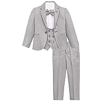 Lilax Boys Suit Set, Formal Jacket, Vest, Pants, Shirt and Matching Bowtie 5 Piece