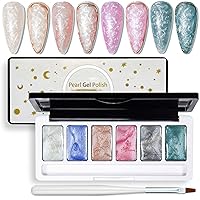 Solid Gel Polish Palette, 6 Colors Glitter Nude Cream Pigment Gel, Solid Painted Nail Gel Pink Polish Cream Gel UV/LED Soak off Pudding Gel Manicure for Nail Art DIY Salon with Nail Brush
