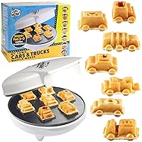 Cars & Trucks Mini Waffle Maker for Fathers Day Breakfast- Make 7 Fun Different Vehicles- Police Car Firetruck Construction Truck & More Automobile Shaped Pancakes- Electric Nonstick Iron for Kid Gift