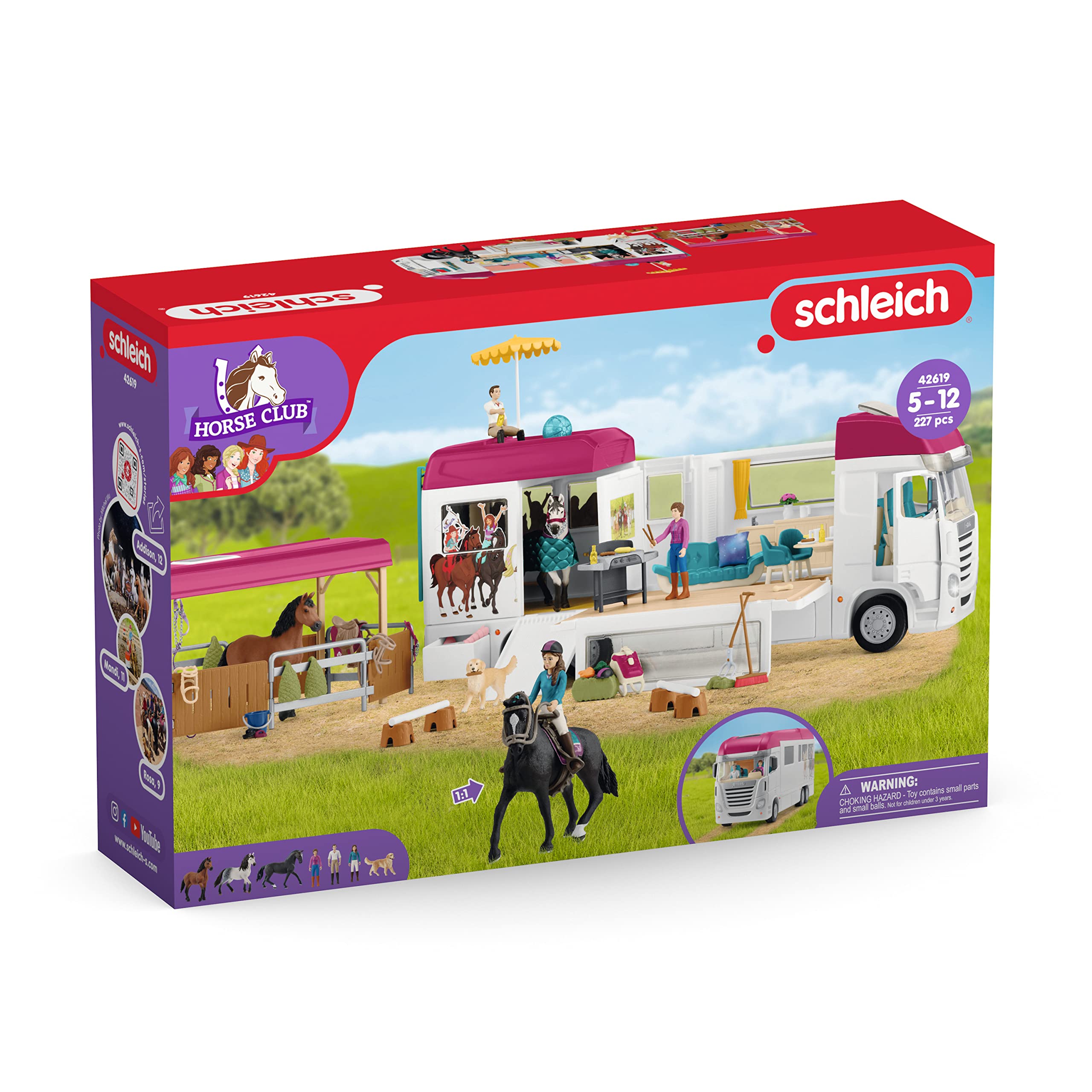Schleich Horse Club - Horse Transporter, 97 Piece Playset with Horse Trailer, 3 x Horses, Collectible Animal Toys and Horse Riding Figurines for Children Aged 5+