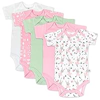 HonestBaby baby-girls 5-pack Short Sleeve Bodysuits One-piece 100% Organic Cotton for Infant Baby Girls