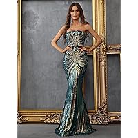 Womens Fall Fashion 2022 Backless Mermaid Hem Sequin Prom Dress (Color : Dark Green, Size : X-Small)