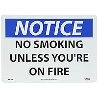 NMC N315RB NOTICE - NO SMOKING UNLESS YOU'RE ON FIRE – 14 in. x 10 in. Rigid Plastic Notice Sign with Black/White Text on Blue/White Base
