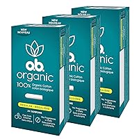 o.b. Organic Tampons, Made with 100% Organic Cotton, Proven 8 Hour Leak Protection, Regular, 24 Count, Pack of 3
