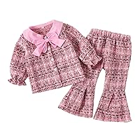 Girl Skirts Size 7 8 Toddler Girls Long Sleeve Plaid Prints Bowknot Coat Tops Flare Pants Outfits New Baby Gift Set Girl (Pink, 2-3 Years)