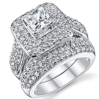 Metal Masters 1 Carat Princess Cut Cubic Zirconia Sterling Silver 925 Wedding Engagement Ring Band Set