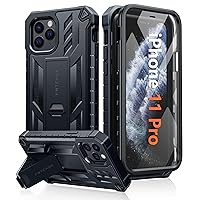 FNTCASE for iPhone 11 Pro Case: Military Grade Shockproof Dual Protective Cell Phone Cover with Kickstand - Rugged Full Protection Matte Textured Dropproof Heavy Duty Hard Cases - 5.8 Inch Black
