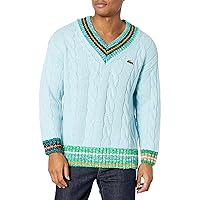 Lacoste Men's Long Sleeve V-Neck Colorblock Cableknit Sweater