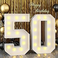 4ft Marquee Light Up Numbers 50 Large Numbers with Lights Bulbs White Mosaic Frame for Men Women 50th Birthday Party Decorations Pre-Cut Cardboard Giant Cut-Out Thick Foam Board Sign Anniversary