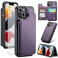 Asuwish Phone Case for iPhone 13 6.1 inch Wallet Cover with Tempered Glass Screen Protector and RFID Blocking Card Holder Stand Cell Accessories iPhone13 5G i i-Phone i13 iPhone13case Women Men Purple