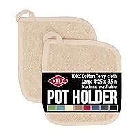 Ritz Terry Potholder & Hot Pad: Unparalleled Heat Resistant, Durable 100% Cotton – Ergonomically Designed for Optimal Grip – Easy-Care Machine Washable, Perfect for Your Kitchen – Latte, 2-Pk