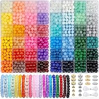 Acerich 1600 Pcs Glass Beads for Bracelets, 48 Colors Crystal Beads for Jewelry Making 8mm Round Friendship Bracelet Beads for DIY Crafts Holiday Gifts