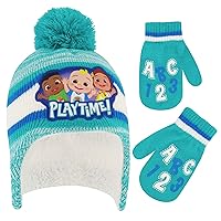 CoComelon Toddler Winter Hat and Mitten, Kids Beanie with Sherpa Lining Set, JJ, TomTom & Yoyo, for Ages 2-4