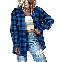 IN'VOLAND Womens Plus Size Flannel Plaid Shirt Roll Up Long Sleeve Mid-Long Button Down Shirts Casual Boyfriend Tops(16W-28W)