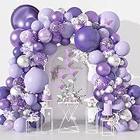 Amandir 145Pcs Purple Balloons Garland Arch Kit for Butterfly Baby Shower Decorations for Girl, 12Pcs Butterfly Stickers Lavender Purple Confetti Metallic Balloon for Birthday Wedding Party Decoration
