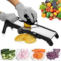 VEKAYA Adjustable Mandoline Slicer, Mandoline Slicer for Kitchen, Mandolin with Cut-Resistant Gloves,Potato Slicer, Vegetable Slicer, Mandoline French Fry Cutter, Stainless Steel Vegetable Chopper