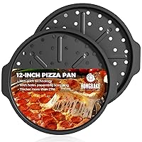 HONGBAKE 2 Pack Pizza Pan with Holes 12 Inch, Nonstick Pizza Tray for Oven with Widen Handles, Hot Air Pizza Crisper Tin, Round Baking Sheet for Frozen & Homemade Pizza, Grey