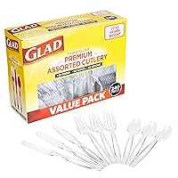 Glad Disposable Plastic Cutlery, Assorted Set | Clear Extra Heavy Duty forks, Knives, And Spoons | Disposable Party Utensils | 240 Piece Set of Durable and Sturdy Cutlery