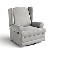 Storkcraft Serenity Upholstered Swivel Glider with USB Charging Port (Steel) – Fully Upholstered Wingback Nursery Glider Recliner with Manual Recline Function, 2 USB Charging Ports, 360 Swivel Base
