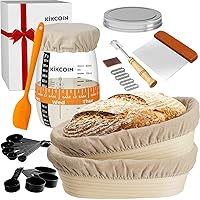 Kikcoin Bread Proofing Baskets for Sourdough, Sourdough Starter Kit, 35oz Large Capacity Sourdough Starter Jar with Date Marked Feeding Band