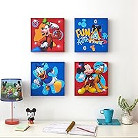 Idea Nuova Disney Mickey Mouse 4 Pack Canvas LED Wall Art Set,Childrens Wall Hanging Décor,Each Piece 11