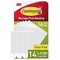 Large Picture Hanging Strips, Damage Free Hanging Picture Hangers, No Tools Wall Hanging Strips for Living Spaces, 14 White Adhesive Strip Pairs (28 Command Strips )(28 count pack of 1)