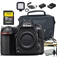 Nikon D500 DSLR Camera (Body Only) (1559) + Sony 64GB Tough SD Card + Camera Bag + Hand Strap + Portable LED Video Light + Memory Card Wallet + 12 Inch Flexible Tripod + More