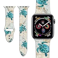 Sea Turtle Watch Bands Compatible with Apple Watch 38mm 40mm, Adjustable Turtle Pattern Wristbands Soft Silicone Replacement Strap for iWatch Series 7 6 5 4 3 2 1 SE