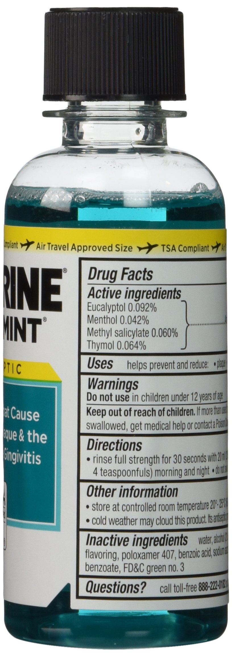 Listerine Cool Mint Antiseptic Mouthwash Travel Size 3.2 Ounces (Pack of 6)