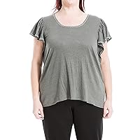 Max Studio Women's Plus Size Flutter Sleeve Crinkle Jersey Top
