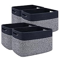 4 Pack Shelf Baskets for Organizing Home - Perfect for Toys, Books, and Clothes, Versatile Woven Storage Baskets with Handles, Durable Cube Storage Bins, 13''L x9''W x7.8''H, Blue and Grey
