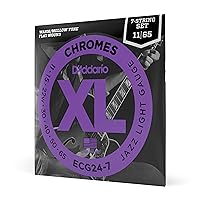 D'Addario Guitar Strings - XL Chromes Electric Guitar Strings - Flat Wound - Polished for Ultra-Smooth Feel and Warm, Mellow Tone - ECG24-7 - Jazz Light, 7-String, 11-65, 1-Pack