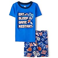 The Children's Place boys Short Sleeve Top And Shorts Snug Fit 100% Cotton 2 Piece Pajama Set