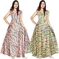 Jessica-Stuff Women Printed Rayon Blend Stitched Anarkali Gown  Wedding Dress Pack of 2 (17174)