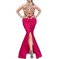 African Style Moroccan Beads Embroidery Prom Sexy Spandex Kaftan Abaya Dresses Pink