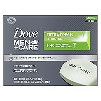 DOVE MEN + CARE Bar 3 in 1 Cleanser for Body, Face, and Shaving to Clean and Hydrate Skin Extra Fresh Body and Facial Cleanser More Moisturizing Than Bar Soap 3.75 oz, 14 Count (Pack of 1)