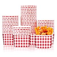 gisgfim 50Pcs Ice Cream Cups,Gingham Snack Bowls, 9 oz Red Checked Plaid Disposable Dessert Bowls Picnic BBQ Camping Treat Soup Paper Cups for Hot or Cold Food Party Supplies