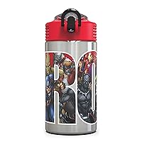 Zak Designs Marvel Universe - Stainless Steel Water Bottle with One Hand Operation Action Lid and Built-in Carrying Loop, Kids Water Bottle with Straw Spout is Perfect for Kids (15.5 oz, BPA Free)