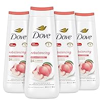 Dove Body Wash Rebalancing White Peach & Rice Milk, 4 Count for Renewed, Healthy Looking Skin, Moisturizing Gentle Skin Cleanser with 24hr Renewing MicroMoisture, 20 oz