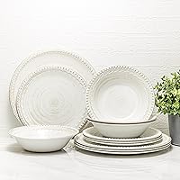 Melamine Dinnerware Set, 12-Piece, Service for 4, French Country House (Oyster White)