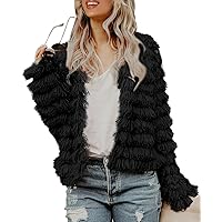 Inorin Womens Fall Open Front Cardigan Faux Fur Coat Vintage Parka Shaggy Jacket Warm Coat Tops