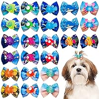 24pcs/12pairs Dog Hair Bows with Rubber Band Summer Sea Animal Pattern for Girl Boy Male Female Small Medium Puppy Doggie Poodle Toknot Bowknot Elastic Grooming Accessories