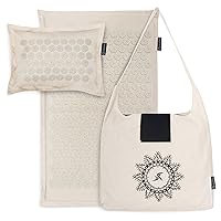 Ki Acupressure Mat and Pillow Set with 100% Natural Linen for Back/Neck Pain Relief and Muscle Relaxation, Sand Dunes