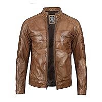 fjackets Cafe Racer Leather Jacket Men - Real Lambskin Leather Biker Motorcycle Jackets For Mens